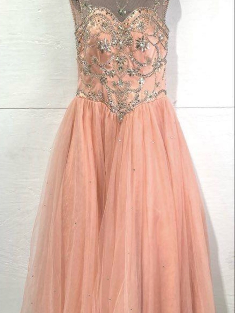 Womens Peach Tulle Party Dress with Embellished Bodice